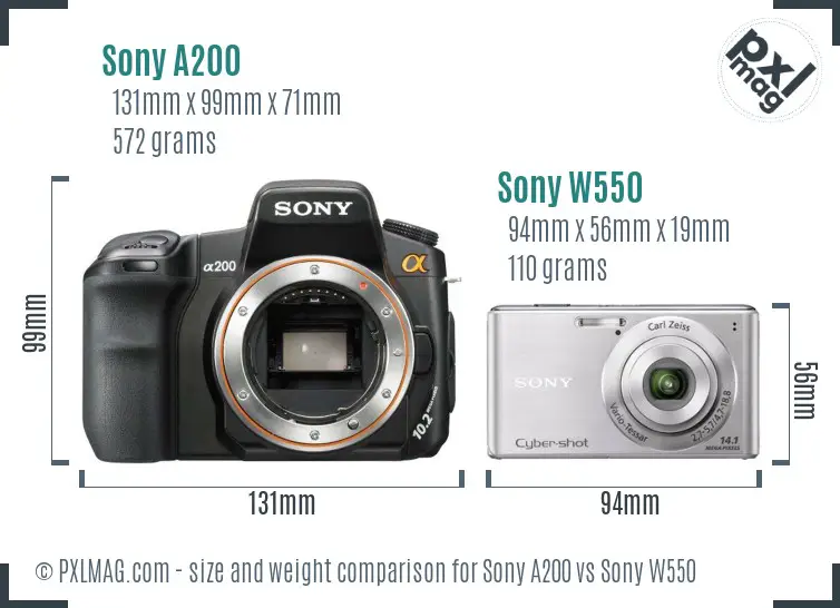 Sony A200 vs Sony W550 size comparison