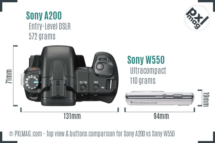 Sony A200 vs Sony W550 top view buttons comparison
