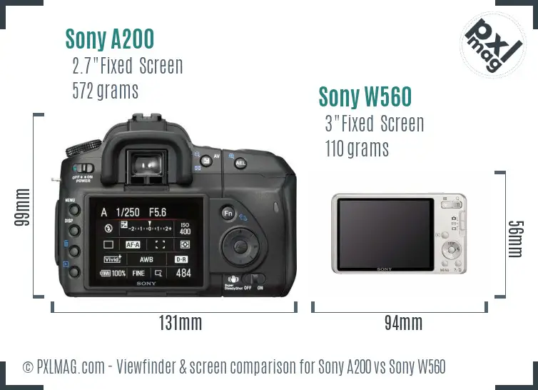 Sony A200 vs Sony W560 Screen and Viewfinder comparison