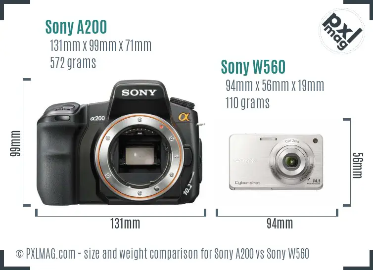 Sony A200 vs Sony W560 size comparison
