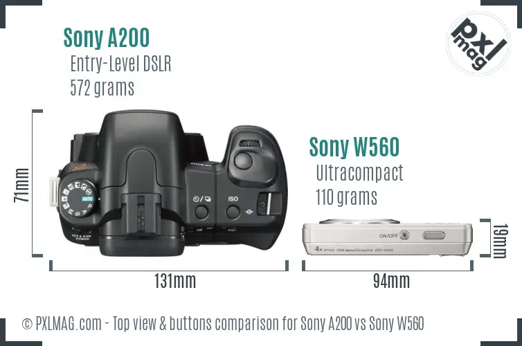 Sony A200 vs Sony W560 top view buttons comparison