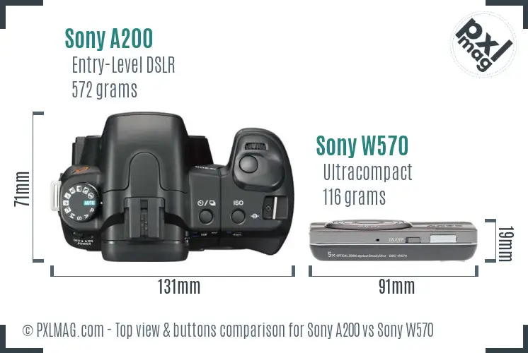 Sony A200 vs Sony W570 top view buttons comparison