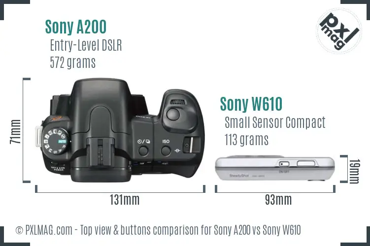 Sony A200 vs Sony W610 top view buttons comparison