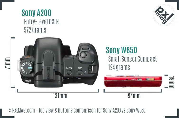 Sony A200 vs Sony W650 top view buttons comparison