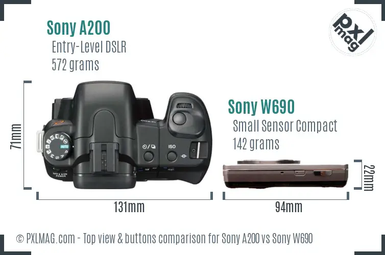Sony A200 vs Sony W690 top view buttons comparison