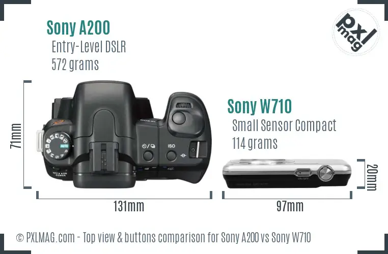 Sony A200 vs Sony W710 top view buttons comparison