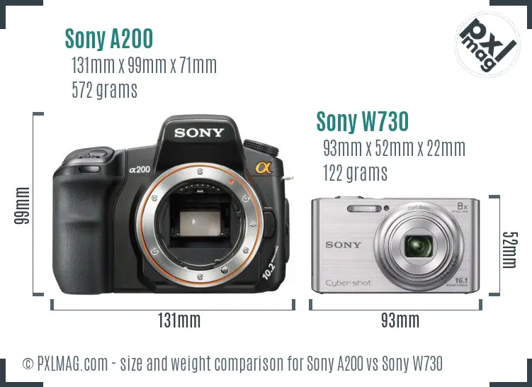 Sony A200 vs Sony W730 size comparison