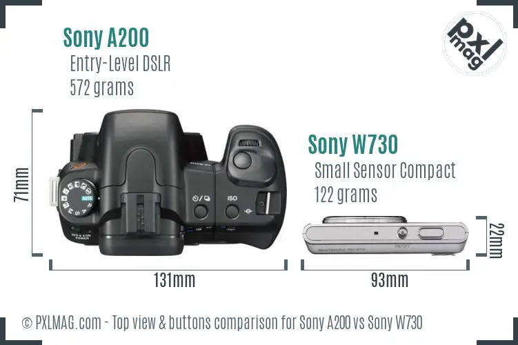 Sony A200 vs Sony W730 top view buttons comparison