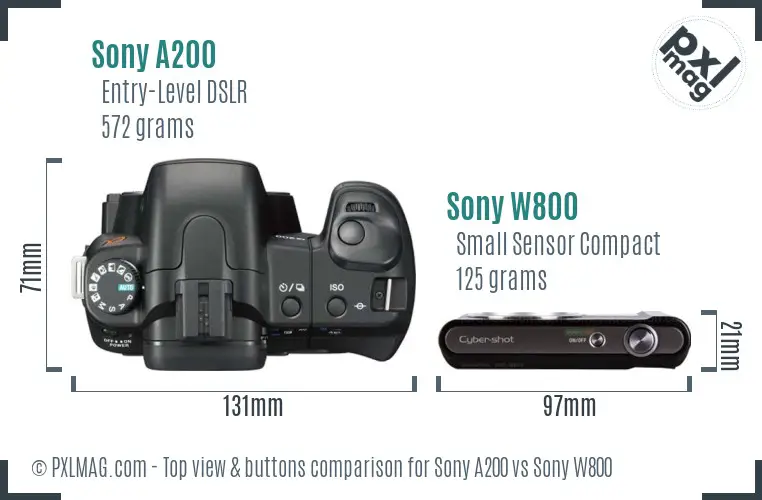 Sony A200 vs Sony W800 top view buttons comparison