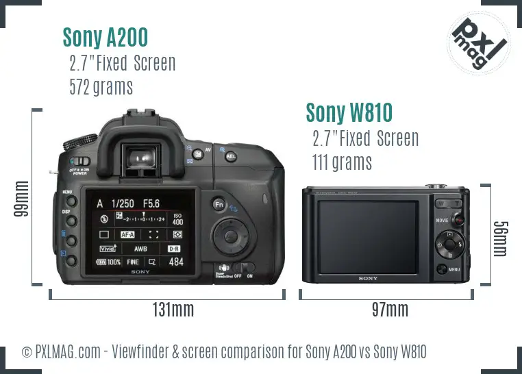 Sony A200 vs Sony W810 Screen and Viewfinder comparison