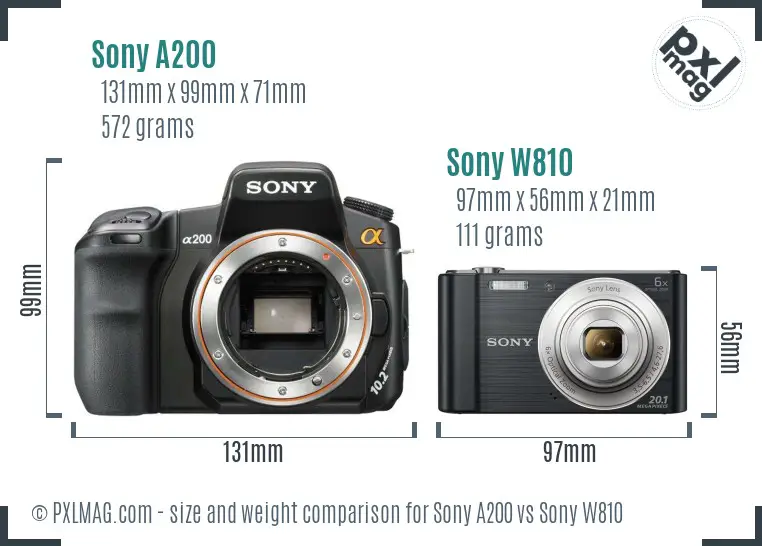 Sony A200 vs Sony W810 size comparison