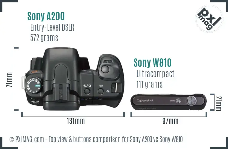 Sony A200 vs Sony W810 top view buttons comparison