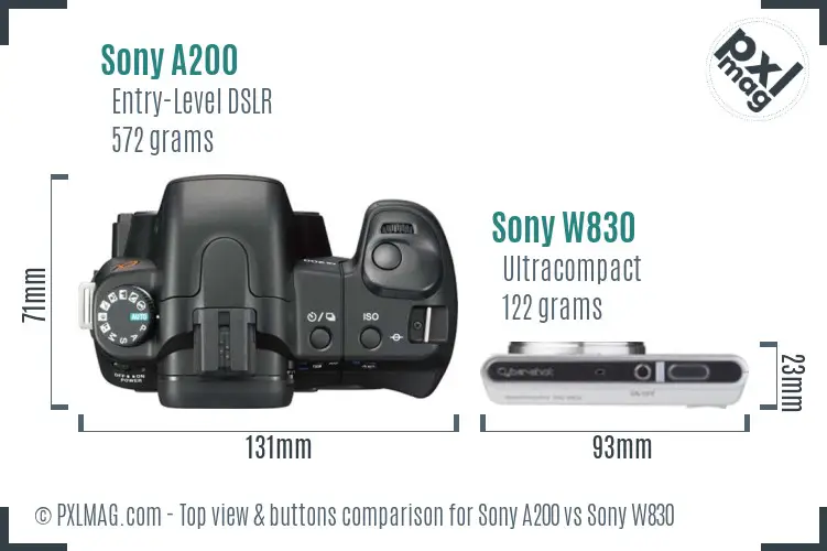 Sony A200 vs Sony W830 top view buttons comparison