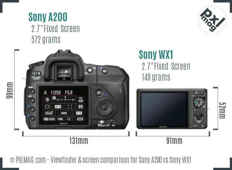 Sony A200 vs Sony WX1 Screen and Viewfinder comparison