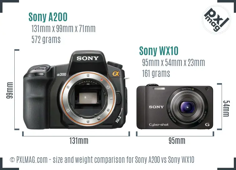 Sony A200 vs Sony WX10 size comparison