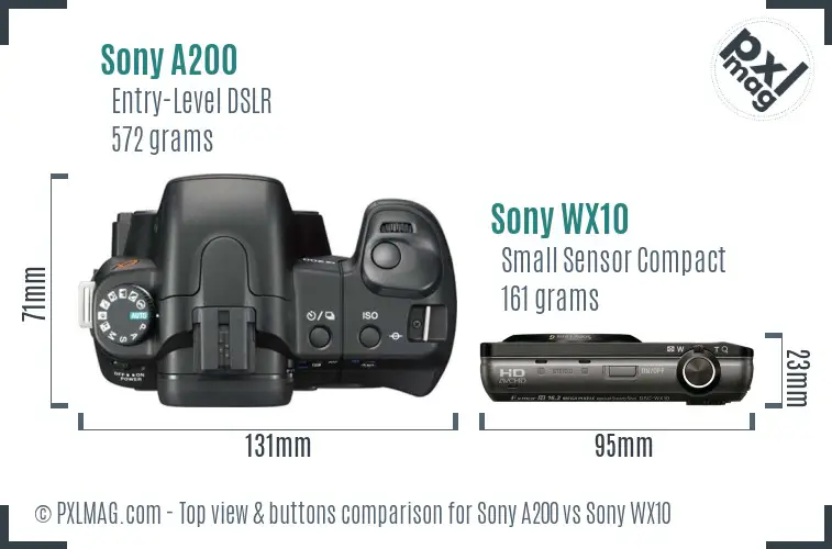Sony A200 vs Sony WX10 top view buttons comparison