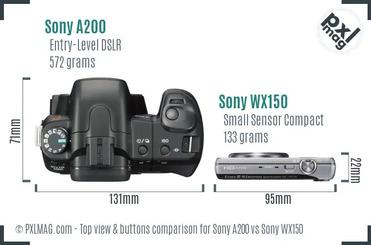 Sony A200 vs Sony WX150 top view buttons comparison