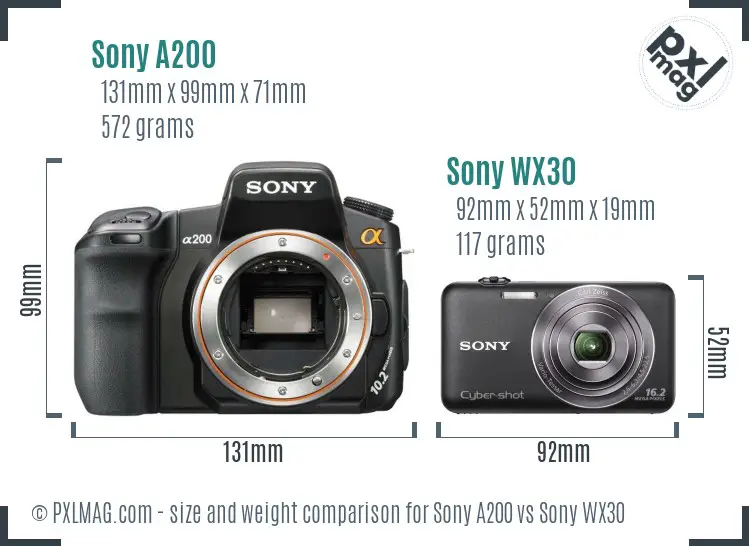 Sony A200 vs Sony WX30 size comparison