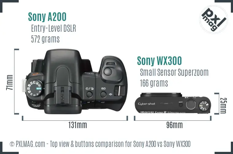Sony A200 vs Sony WX300 top view buttons comparison
