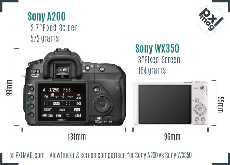 Sony A200 vs Sony WX350 Screen and Viewfinder comparison