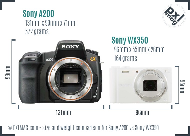 Sony A200 vs Sony WX350 size comparison