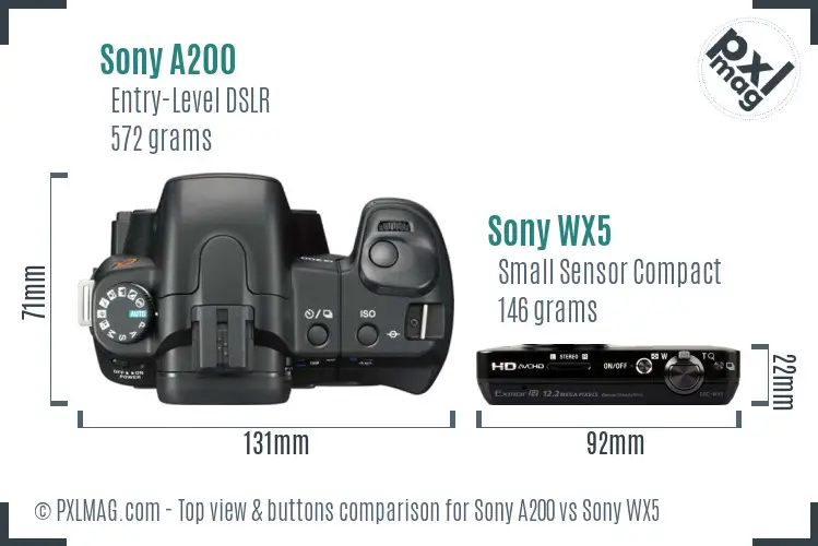 Sony A200 vs Sony WX5 top view buttons comparison