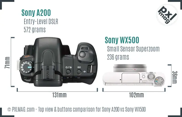 Sony A200 vs Sony WX500 top view buttons comparison