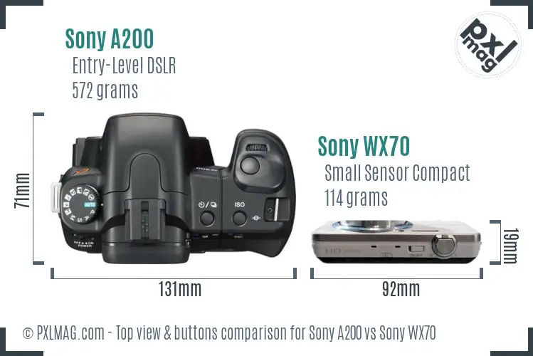 Sony A200 vs Sony WX70 top view buttons comparison