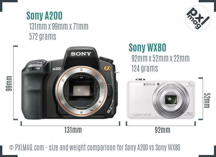 Sony A200 vs Sony WX80 size comparison