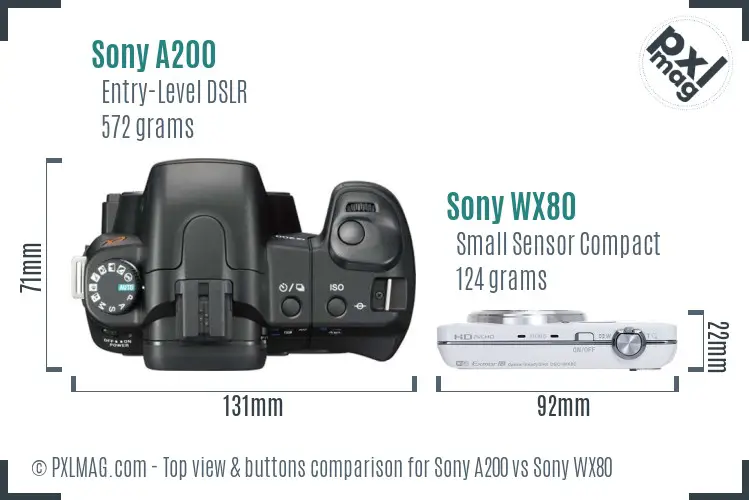 Sony A200 vs Sony WX80 top view buttons comparison