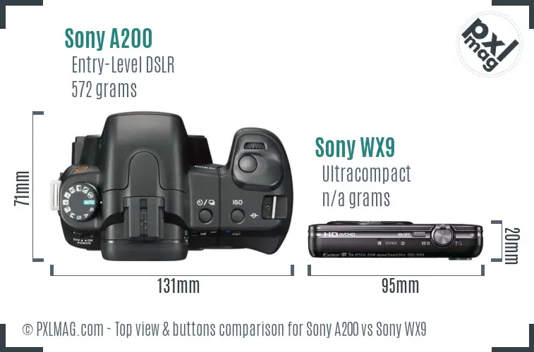 Sony A200 vs Sony WX9 top view buttons comparison