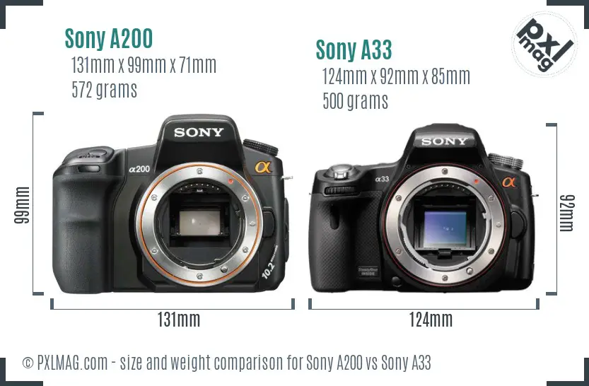Sony A200 vs Sony A33 size comparison