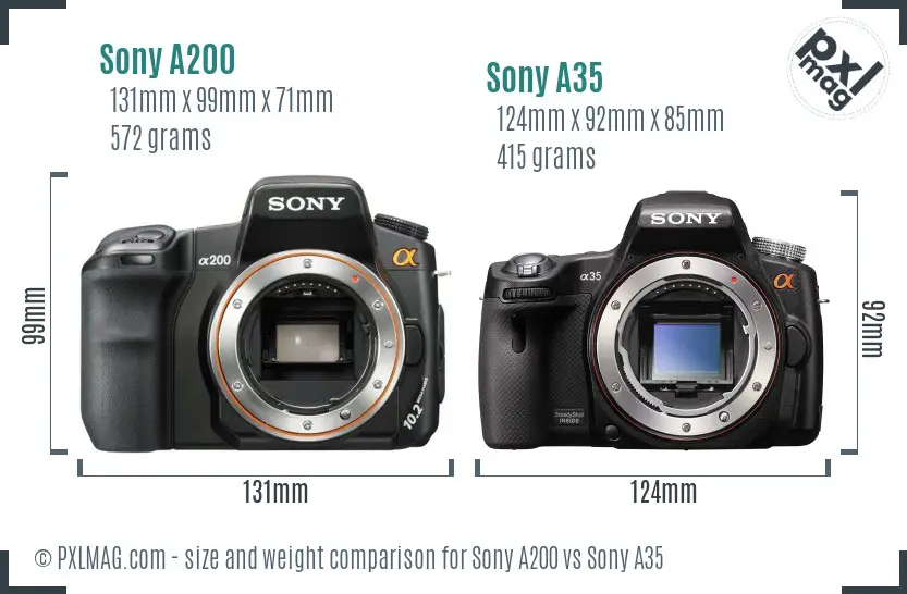 Sony A200 vs Sony A35 size comparison