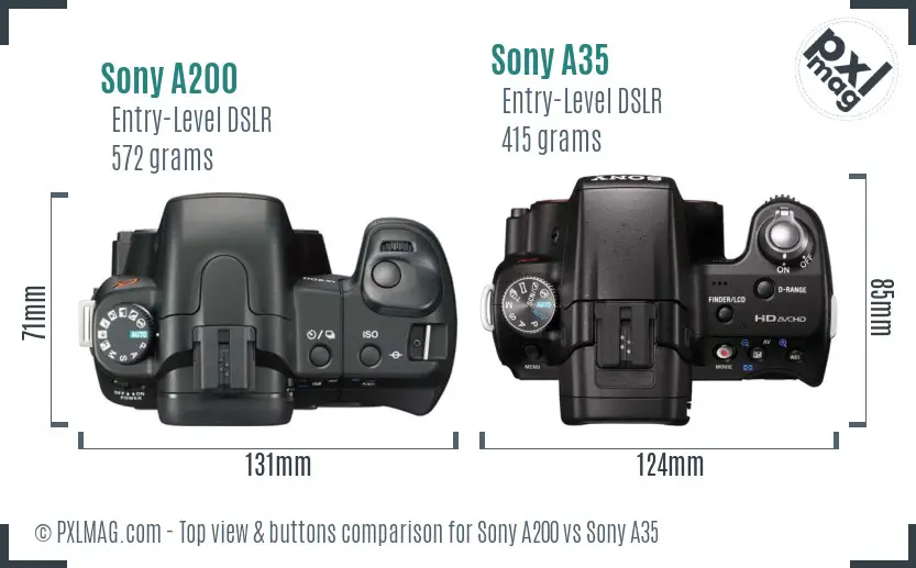 Sony A200 vs Sony A35 top view buttons comparison