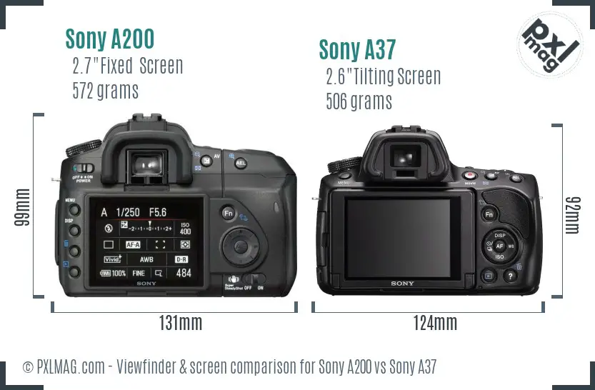 Sony A200 vs Sony A37 Screen and Viewfinder comparison