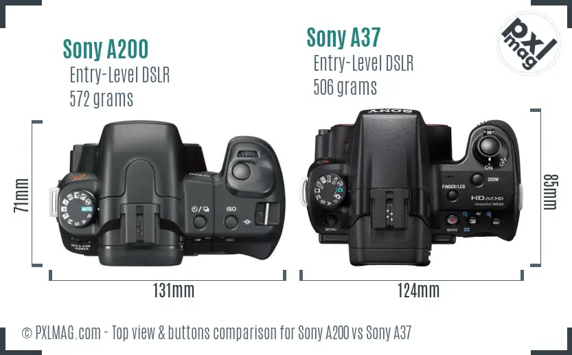 Sony A200 vs Sony A37 top view buttons comparison