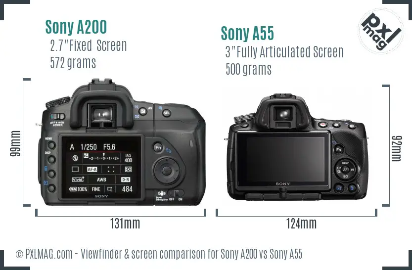 Sony A200 vs Sony A55 Screen and Viewfinder comparison