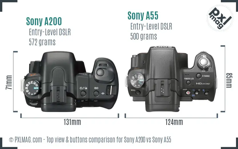 Sony A200 vs Sony A55 top view buttons comparison