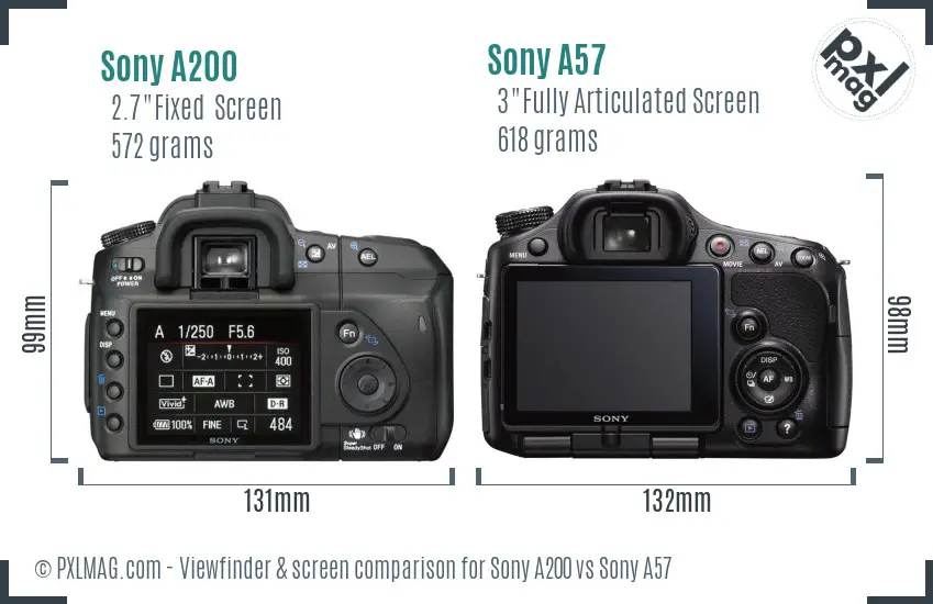 Sony A200 vs Sony A57 Screen and Viewfinder comparison