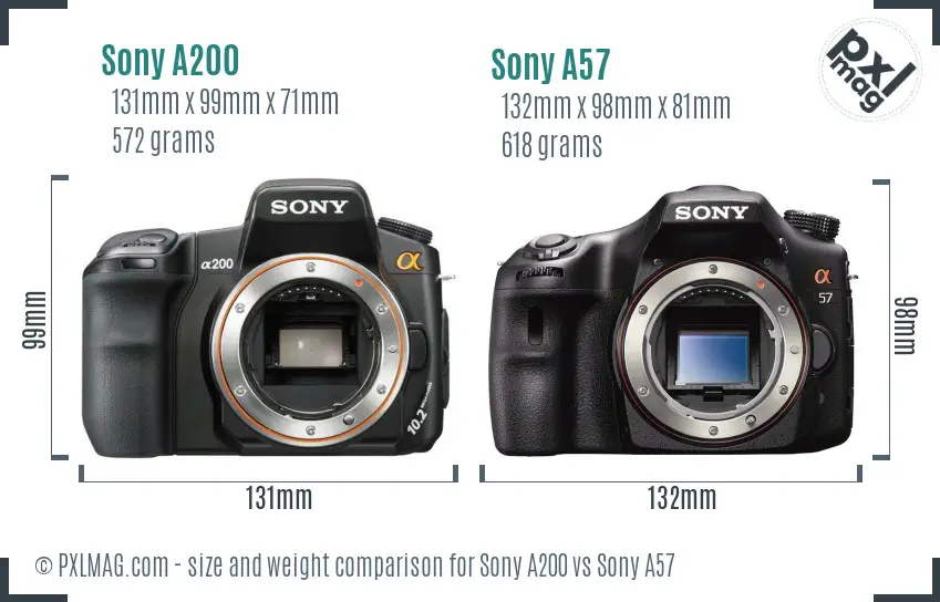 Sony A200 vs Sony A57 size comparison