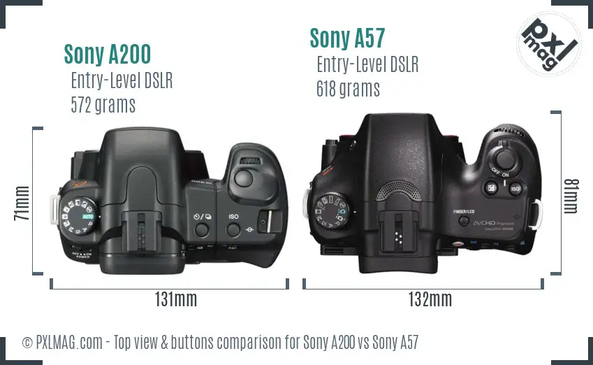 Sony A200 vs Sony A57 top view buttons comparison
