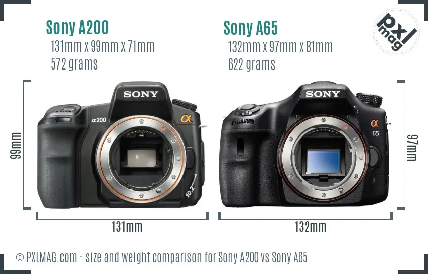 Sony A200 vs Sony A65 size comparison