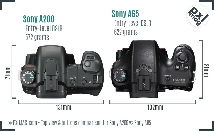 Sony A200 vs Sony A65 top view buttons comparison