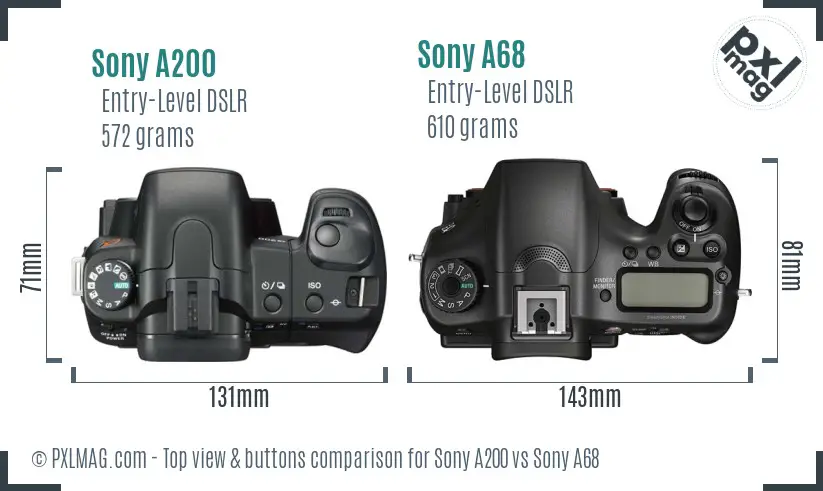 Sony A200 vs Sony A68 top view buttons comparison