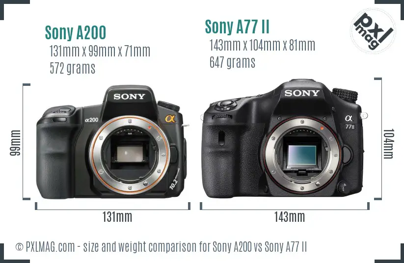 Sony A200 vs Sony A77 II size comparison
