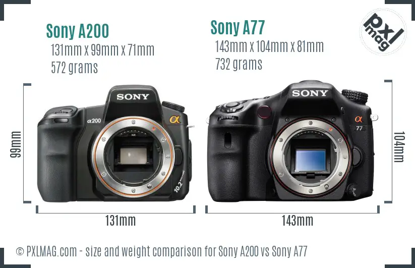 Sony A200 vs Sony A77 size comparison
