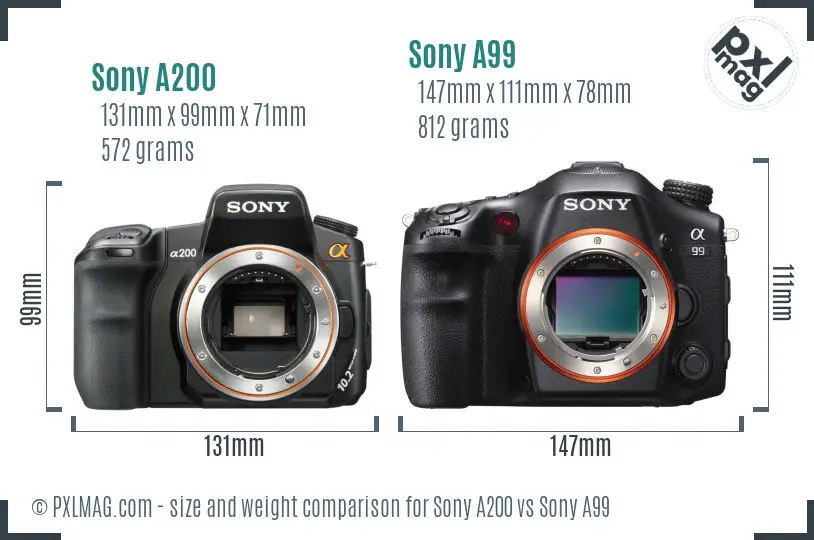 Sony A200 vs Sony A99 size comparison