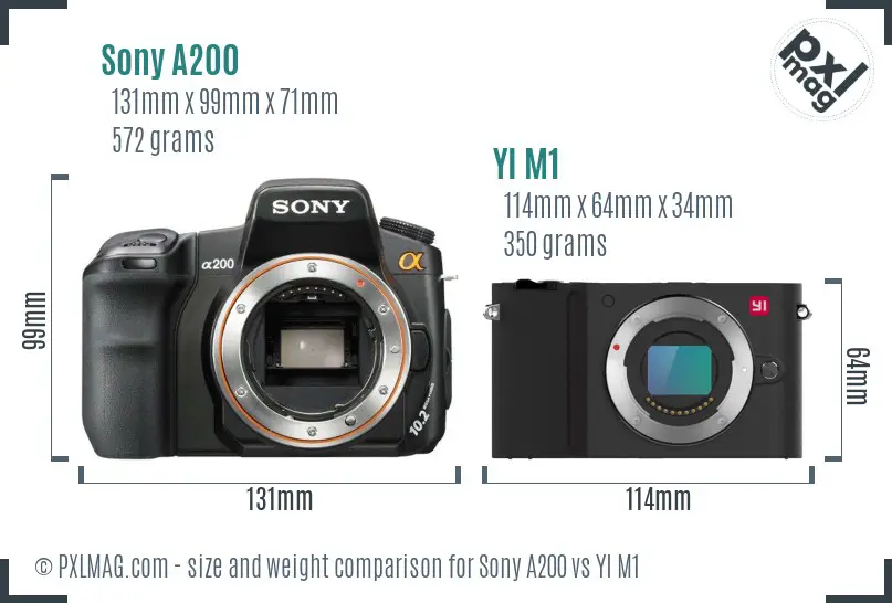 Sony A200 vs YI M1 size comparison