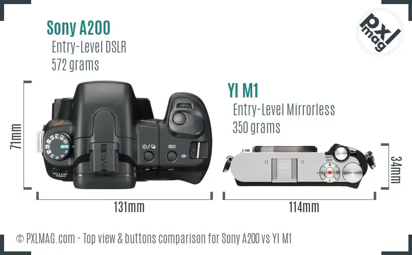Sony A200 vs YI M1 top view buttons comparison