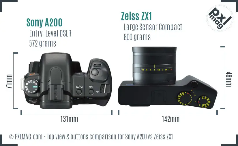 Sony A200 vs Zeiss ZX1 top view buttons comparison